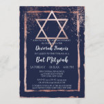 Navy Rose Gold Confetti Brushstroke Bat Mitzvah Invitation