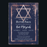 Navy Rose Gold Confetti Brushstroke Bat Mitzvah Invitation<br><div class="desc">This glam and modern Bat Mitzvah invitation is perfect for the stylish and trendy girl. It depicts a faux printed rose gold splatter pattern and faux rose gold brushstroke borders. On the back is a faux rose gold splatter pattern and a rose gold Star of David. It's modern, artsy, chic,...</div>
