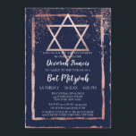 Navy Rose Gold Confetti Brushstroke Bat Mitzvah Invitation<br><div class="desc">This glam and modern Bat Mitzvah invitation is perfect for the stylish and trendy girl. It depicts a faux printed rose gold splatter pattern and faux rose gold brushstroke borders. On the back is a faux rose gold splatter pattern and a rose gold Star of David. It's modern, artsy, chic,...</div>