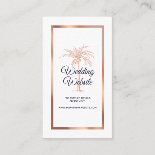 Navy Rose Gold Copper Palm Tree Wedding Website Enclosure Card