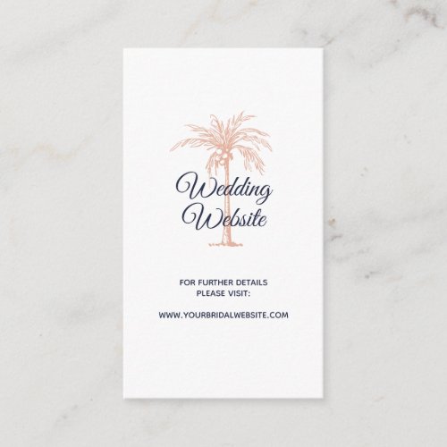 Navy Rose Gold Copper Palm Tree Wedding Website Enclosure Card