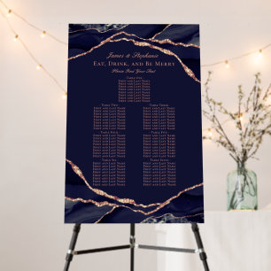 Navy Rose Gold Foil Agate Wedding Seating Chart Foam Board