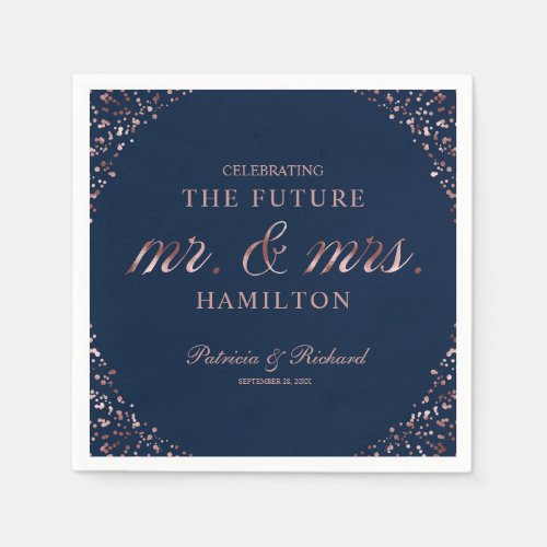 Navy Rose Gold Future Mr And Mrs Engagement Party Napkins