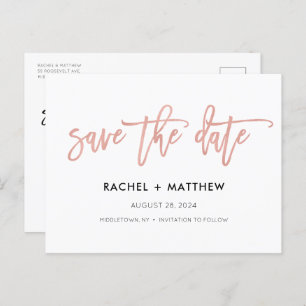Navy & Rose Gold Glam Chic Save The Date Postcard