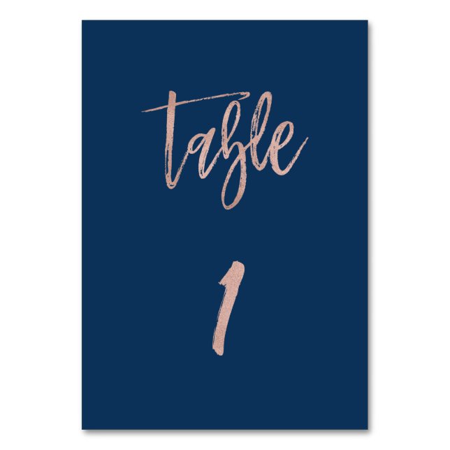 Navy & Rose Gold Glam Chic Wedding Table Number 1 (Front)