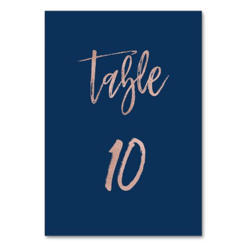 Navy  Rose Gold Glam Chic Wedding Table Number 10