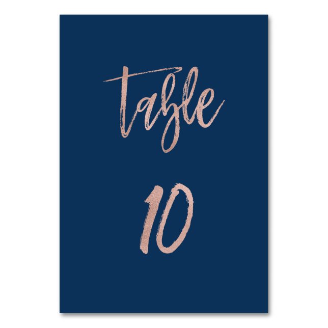 Navy & Rose Gold Glam Chic Wedding Table Number 10 (Front)