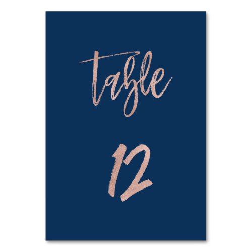 Navy  Rose Gold Glam Chic Wedding Table Number 12