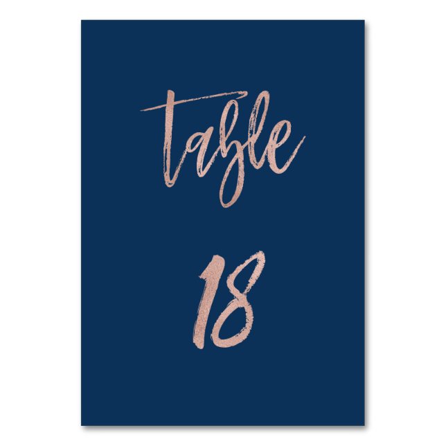 Navy & Rose Gold Glam Chic Wedding Table Number 18 (Front)