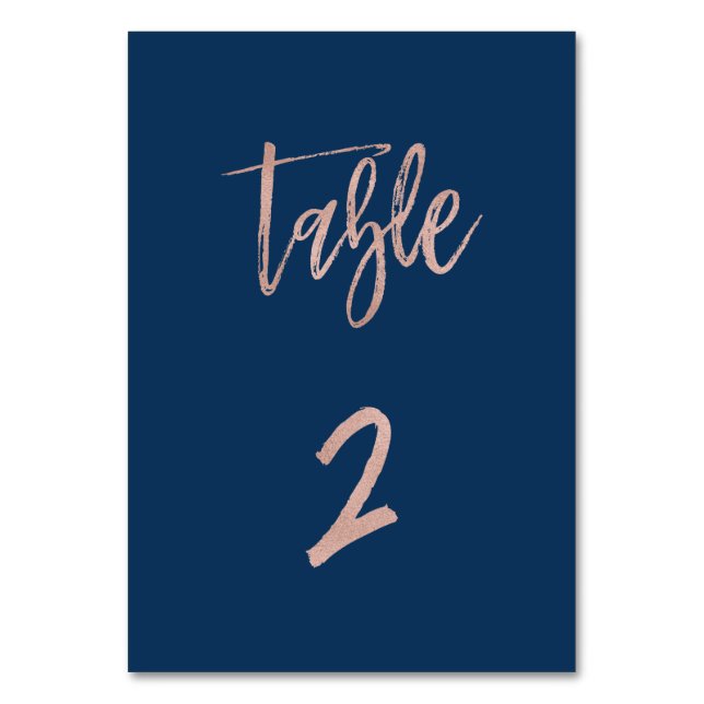 Navy & Rose Gold Glam Chic Wedding Table Number 2 (Front)