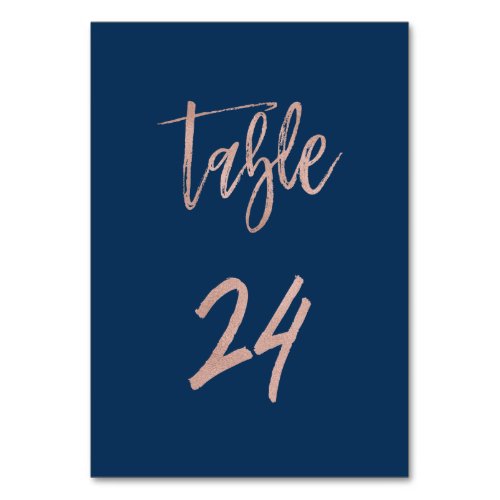 Navy  Rose Gold Glam Chic Wedding Table Number 24