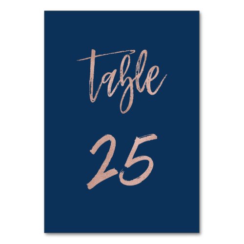 Navy  Rose Gold Glam Chic Wedding Table Number 25