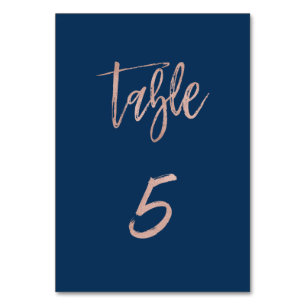 Navy & Rose Gold Glam Chic Wedding Table Number 5