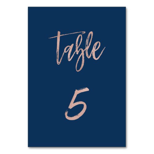 Navy  Rose Gold Glam Chic Wedding Table Number 5