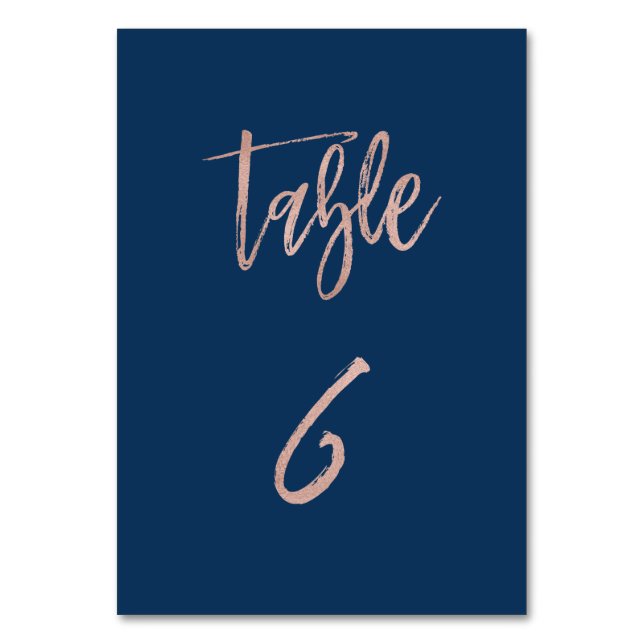Navy & Rose Gold Glam Chic Wedding Table Number 6 (Front)