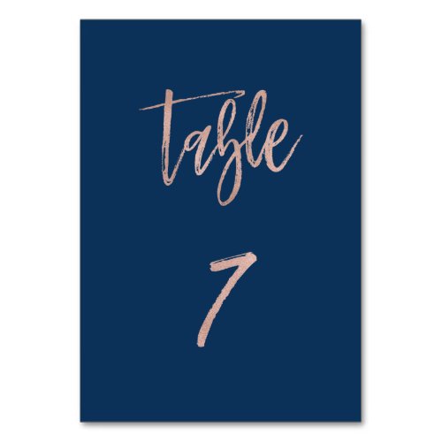 Navy  Rose Gold Glam Chic Wedding Table Number 7