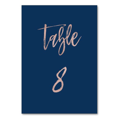 Navy  Rose Gold Glam Chic Wedding Table Number 8