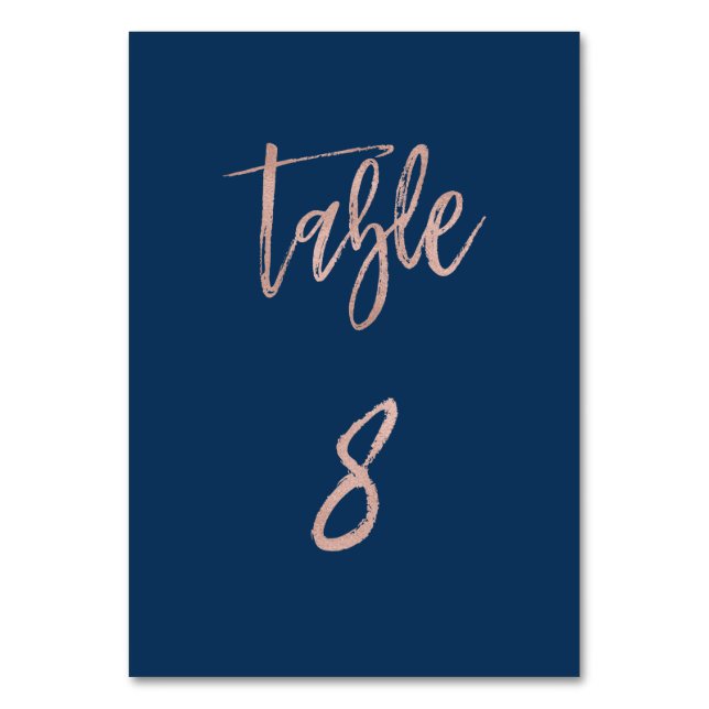 Navy & Rose Gold Glam Chic Wedding Table Number 8 (Front)