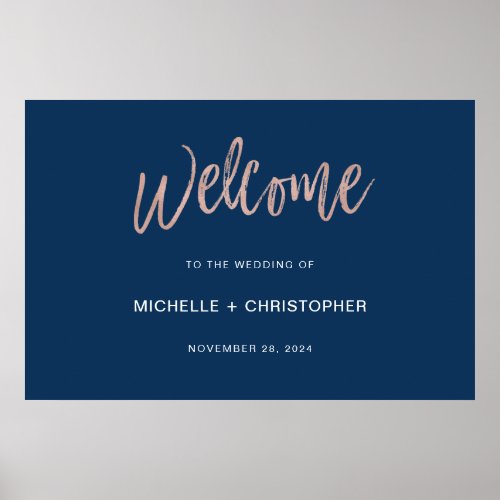 Navy  Rose Gold Glam Chic Wedding Welcome Sign