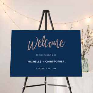 Navy & Rose Gold Glam Chic Wedding Welcome Sign