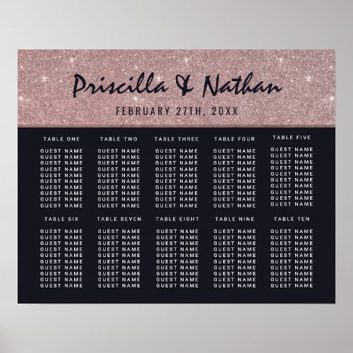 Navy Rose Gold Glitter Color Block Seating Chart
