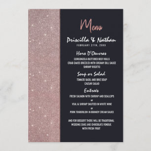 Navy Rose Gold Glitter Color Block Wedding Menu