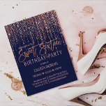 Navy Rose Gold Glitter Fringe Curtain Sweet 16 Invitation<br><div class="desc">This glamorous and luxury Sweet Sixteen birthday party invitation is the perfect design for your young teenage girl's special event. It features a faux sparkly rose gold glitter fringe curtain with faux glitter typography on top of a simple navy blue background. It's an elegant, chic, trendy, and modern bling design...</div>