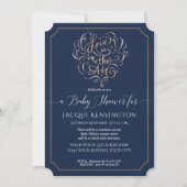Navy Rose Gold Glitter Typography Baby Girl Shower Invitation (Front)