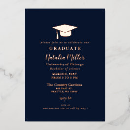 Navy Rose Gold Graduation Hat Graduation Foil Invitation