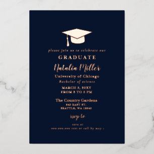 Navy Rose Gold Graduation Hat Graduation Foil Invitation