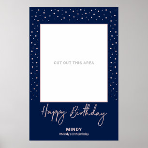 Navy & Rose Gold Happy Birthday Photo Frame Prop Poster