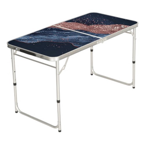  Navy Rose Gold Marble Abstract Pattern ✨ Beer Pong Table