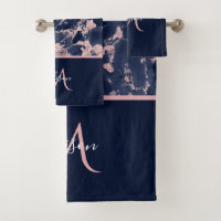 Navy & Rose Gold Marble Monogram Elegant Luxury