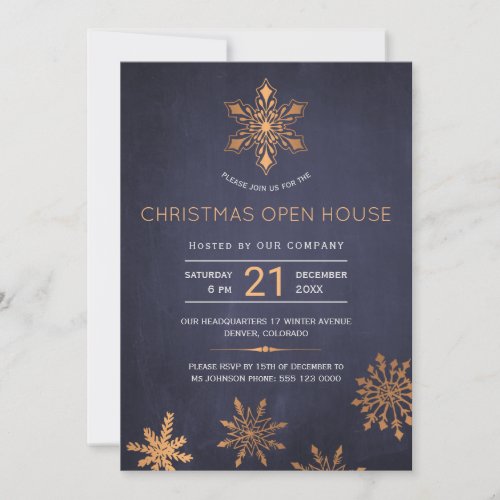 Navy Rose Gold Metallic Holiday Open House Party