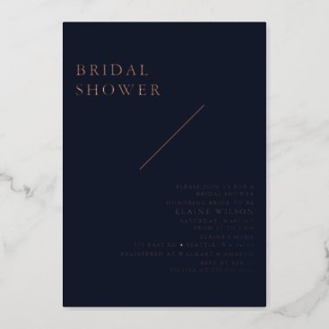 Navy Rose Gold Modern Bridal Shower  Foil Invitation