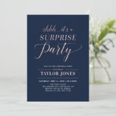 Navy & Rose gold | Modern Surprise Birthday Party Invitation (Standing Front)