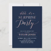 Navy & Rose gold | Modern Surprise Birthday Party Invitation (Front)