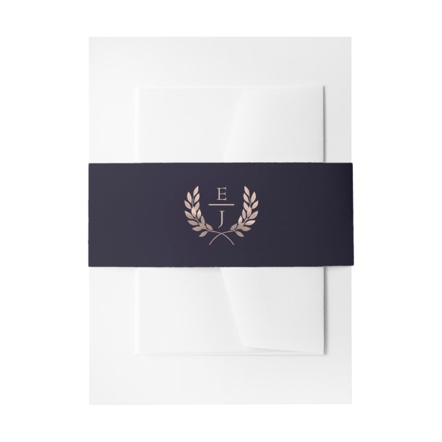 Navy Rose Gold Monogram Wedding Invitations Invitation Belly Band (Front Example)