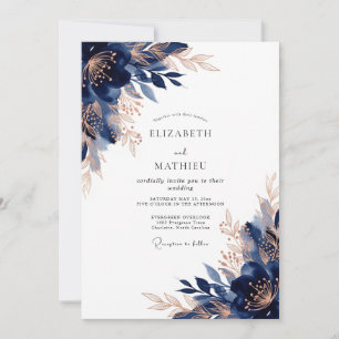 Navy Rose Gold Opulent Winter Wedding Invitation