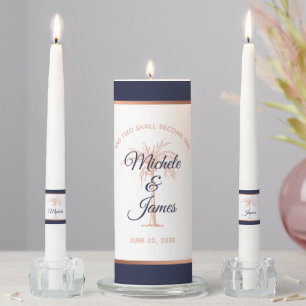 Navy Rose Gold Palm Tree Wedding Ceremony Unity Candle Set