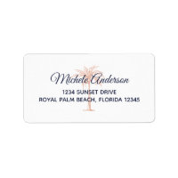 Navy Rose Gold Palm Wedding RSVP Return Address Label