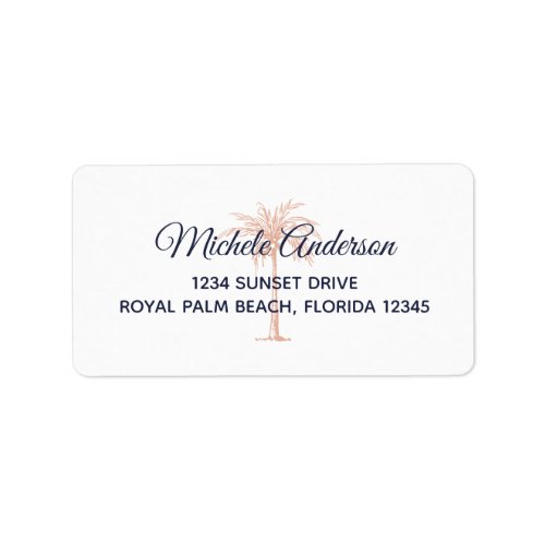 Navy Rose Gold Palm Wedding RSVP Return Address Label