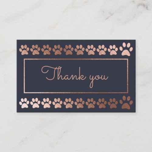 Navy Rose Gold Paw Print Pet Loyalty Card