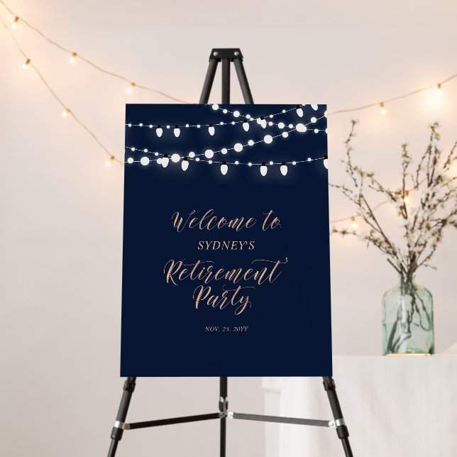 Navy & Rose Gold Retirement Party Welcome Sign (In Situ (Stand))