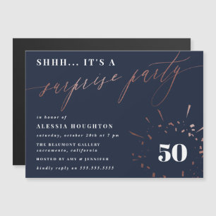 Navy & Rose Gold Script Surprise Party Magnetic Invitation