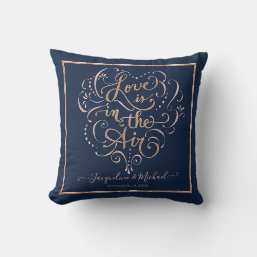 Navy Rose Gold Script Typography Love Wedding Gift Throw Pillow