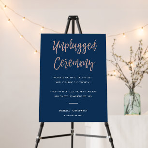 Navy & Rose Gold Unplugged Wedding Ceremony Sign