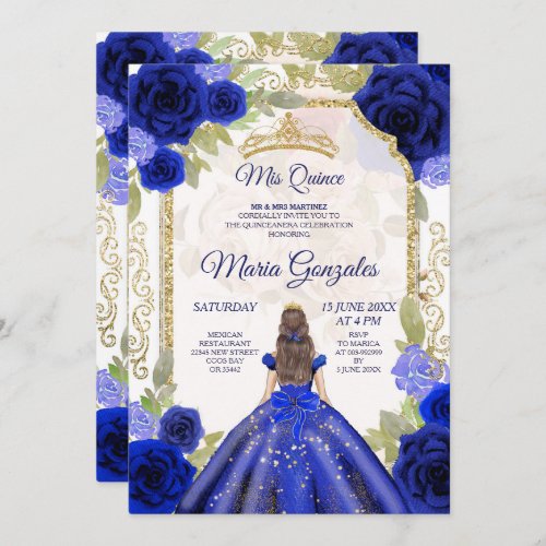 Navy Rose Mexican Girl Charra Quinceanera Invitation