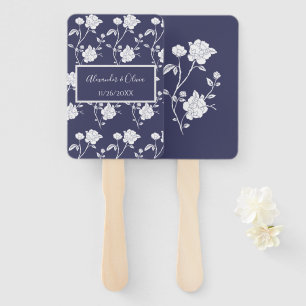 Navy Rose Wedding Favor Hand Fan