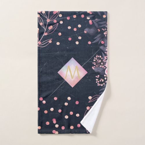 Navy Rosegold Monogram Gifts Girly Floral Pink Hand Towel